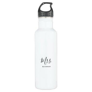 Black White Minimalist Calligraphy Bridal Shower  Stainless Steel Water Bottle