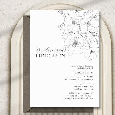 Black White Minimalist Floral Bridesmaids Luncheon Invitations