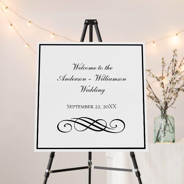 Black White Minimalist Script Wedding Welcome Foam Board
