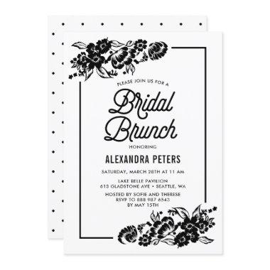 Black & White Modern Floral Accents Bridal Brunch
