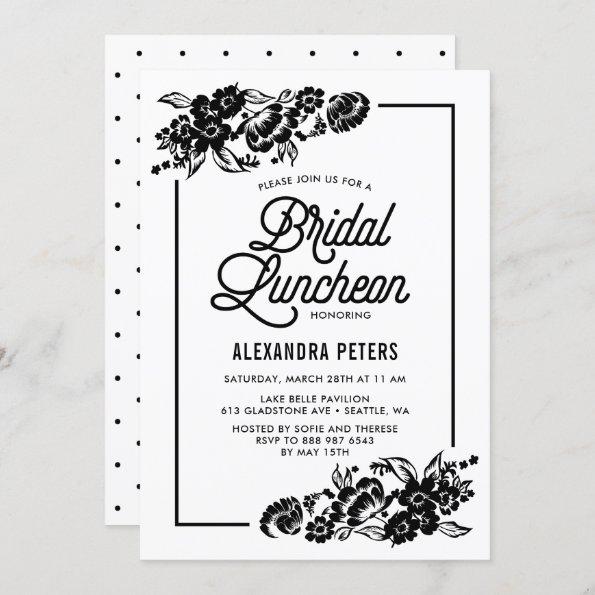 Black & White Modern Floral Bridal Luncheon Invitations