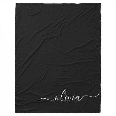 Black White Modern Minimalist Elegant Monogram Fleece Blanket