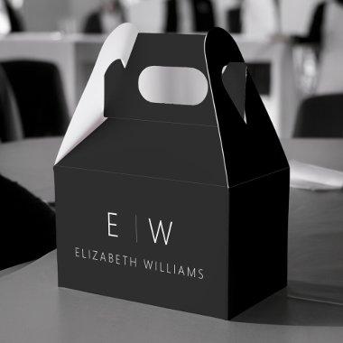 Black White Modern Minimalist Monogram Name Favor Boxes