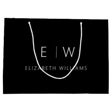 Black White Modern Minimalist Monogram Name Large Gift Bag