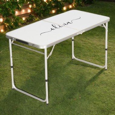 Black White Modern Script Girly Monogram Name Beer Pong Table