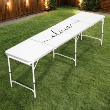 Black White Modern Script Girly Monogram Name Beer Pong Table