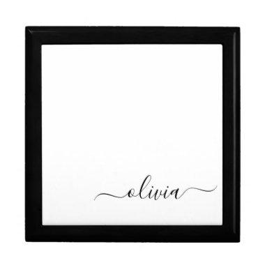 Black White Modern Script Girly Monogram Name Gift Box