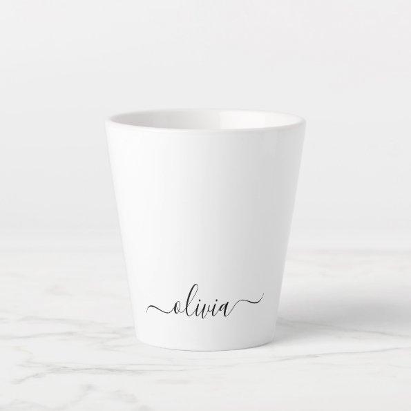 Black White Modern Script Girly Monogram Name Latte Mug