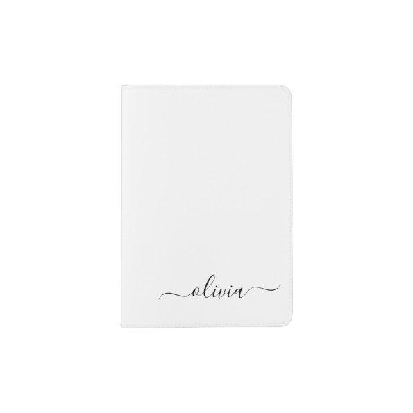 Black White Modern Script Girly Monogram Name Passport Holder