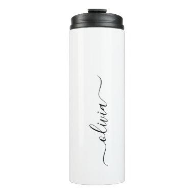 Black White Modern Script Girly Monogram Name Thermal Tumbler