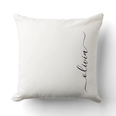 Black White Modern Script Girly Monogram Name Throw Pillow