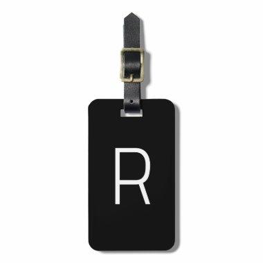 Black White Monogram Initials Gift Custom Name Luggage Tag
