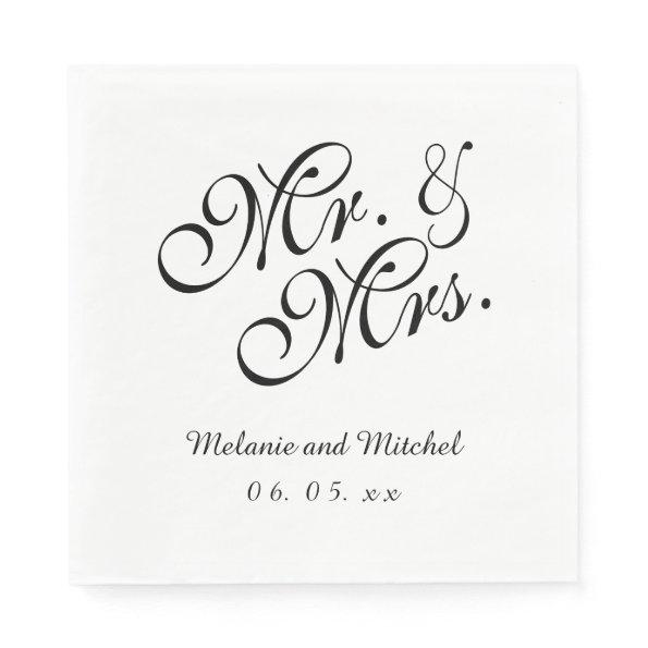 Black White Mr. and Mrs. | Wedding Paper Napkins