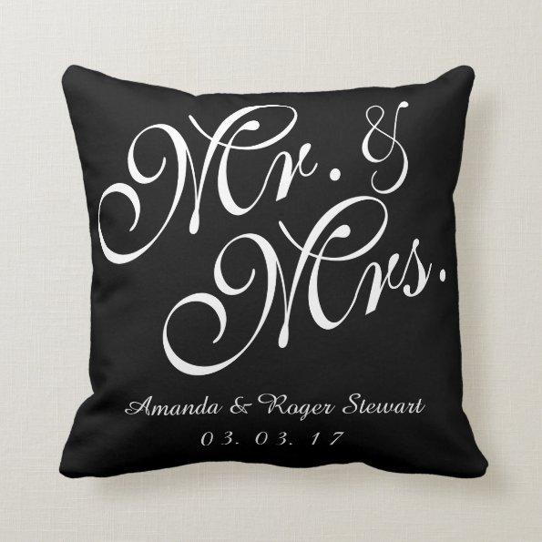 Black & White Mr. and Mrs. Wedding Pillow