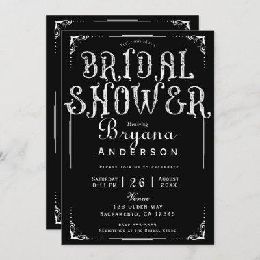 Black & White Old Vintage Type Bridal Shower Invit Invitations