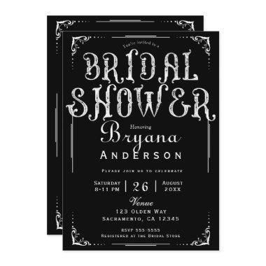 Black & White Old Vintage Type Bridal Shower Invit Invitations