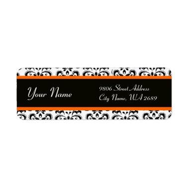 BLACK WHITE ORANGE YELLOW DAMASK LABEL