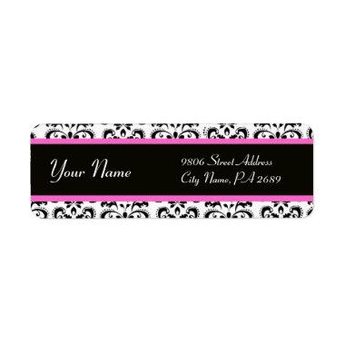 BLACK WHITE PINK DAMASK LABEL