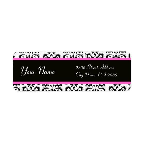 BLACK WHITE PINK DAMASK LABEL