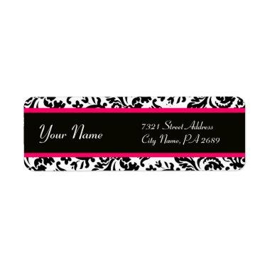 BLACK WHITE PINK FUCHSIA ART NOUVEAU DAMASK LABEL