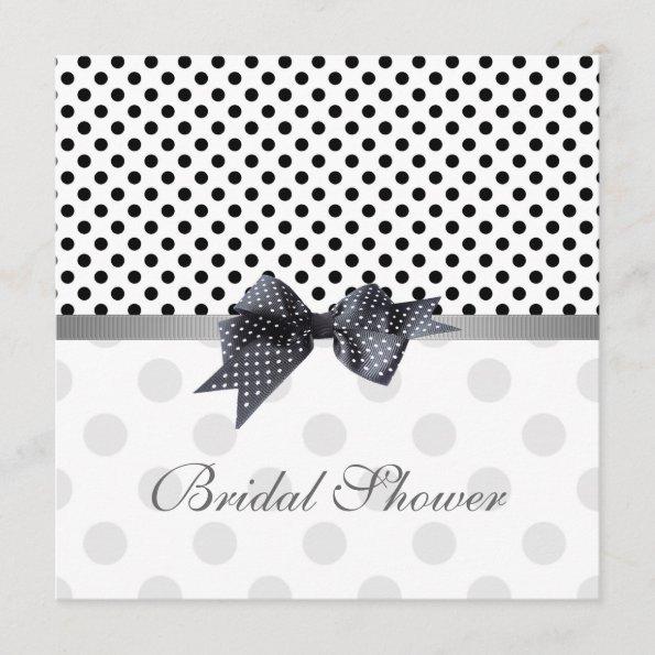 Black white polka dot, ribbon Bridal shower Invitations