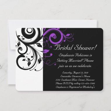 Black, White, Purple Swirl Bridal Shower / General Invitations