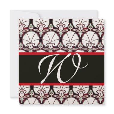 BLACK WHITE RED DAMASK CARNATIONS MONOGRAM Gold Invitations