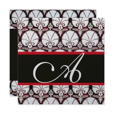 BLACK WHITE RED DAMASK CARNATIONS MONOGRAM Silver