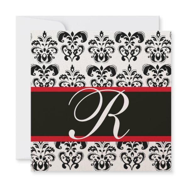 BLACK & WHITE RED DAMASK MONOGRAM