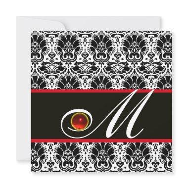 BLACK WHITE RED DAMASK MONOGRAM Ruby Invitations