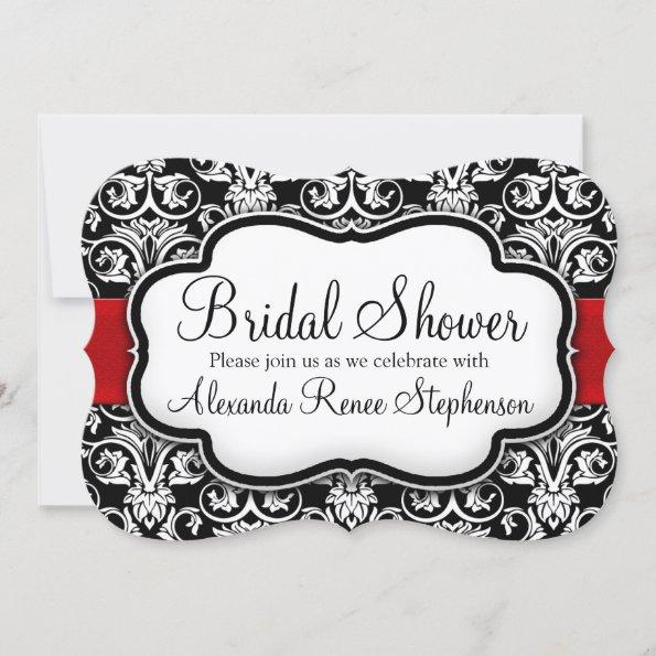 Black/White/Red Damask Round Bridal Shower Invitations