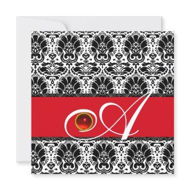 BLACK WHITE RED GOLD DAMASK MONOGRAM Ruby