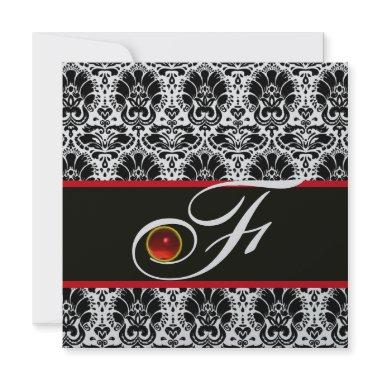 BLACK WHITE RED SILVER DAMASK MONOGRAM Ruby