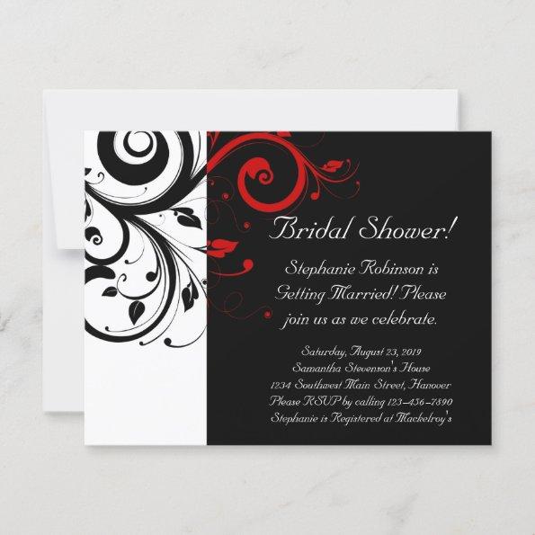 Black, White, Red Swirl Bridal Shower / General Invitations