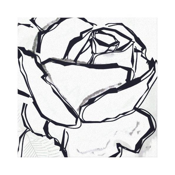 Black White Rose Artistic Lineart Painting Canvas Print