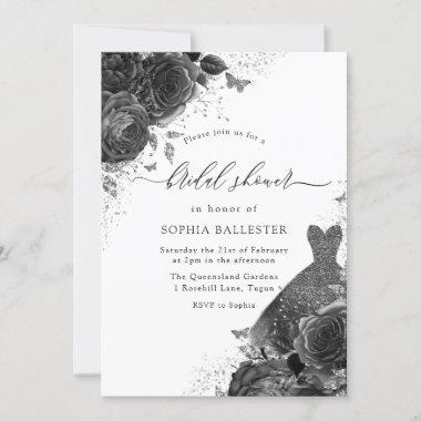 Black & White Rose & Dress Vintage Bridal Shower Invitations