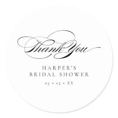 Black & White Script  Thank You Favor Classic Round Sticker