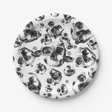 Black & White Skulls Skeleton Skull Art Pattern Paper Plates