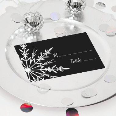 Black White Snowflake Winter Wedding Place Invitations