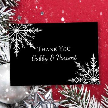 Black White Snowflakes Winter Wedding Thank You