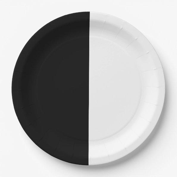 Black & White Split Half Birthday Chic Party Paper Plates