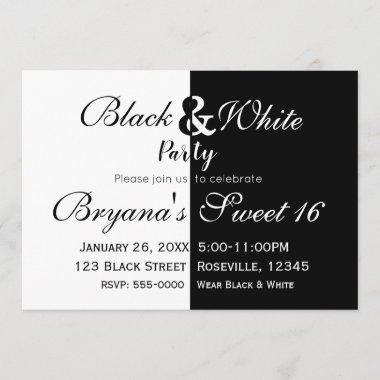 Black & White Split Half Birthday Party Elegant Invitations