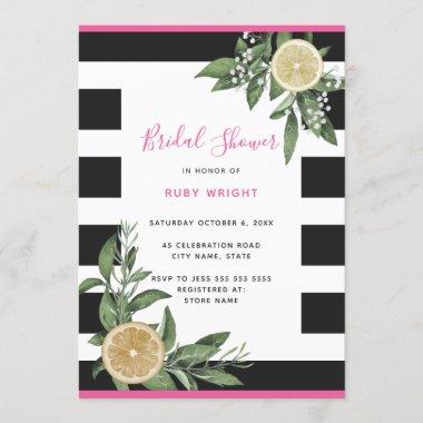 Black White Stripe Lemon Pink Bridal Shower Invitations
