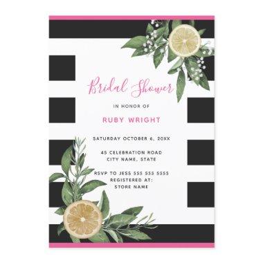 Black White Stripe Lemon Pink Bridal Shower Invitations