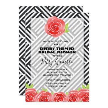 Black White Stripe Rose Derby  Invite