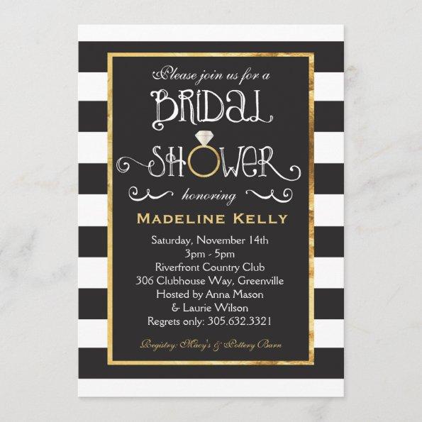 Black White Stripe Wedding Ring Shower Invitations