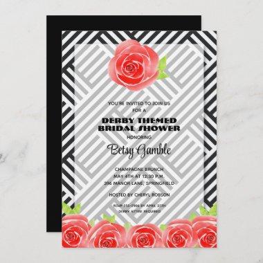 Black & White Stripes Derby Bridal Shower Invites