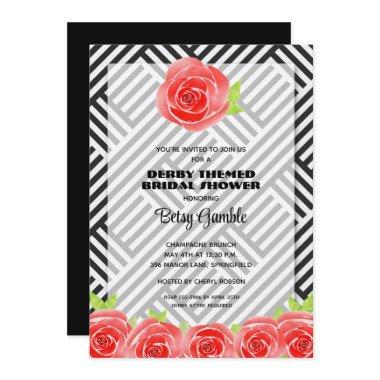 Black & White Stripes Derby Bridal Shower Invites