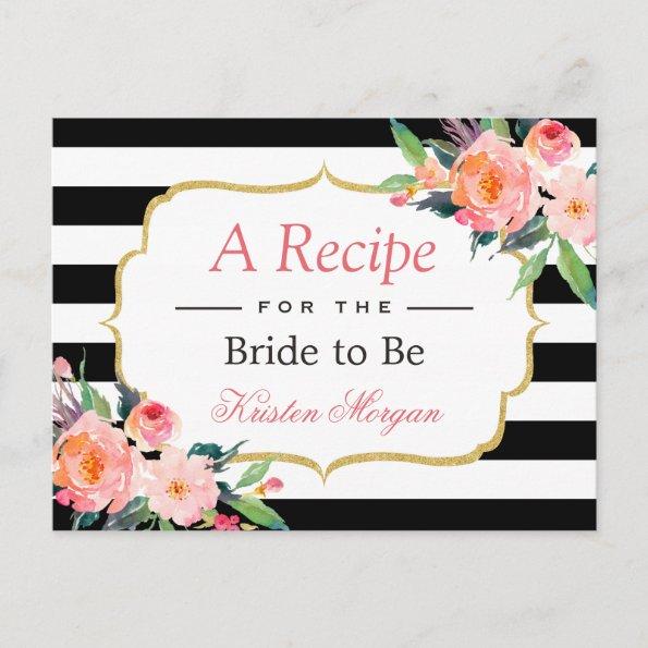 Black White Stripes Floral Bridal Shower Recipe PostInvitations