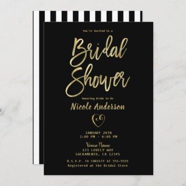 Black White Stripes Gold Chic Bridal Shower Invit Invitations